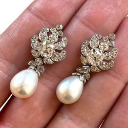 Vintage Cushion & Pear Cut White Sapphire & Pearl Drop Earrings For Women