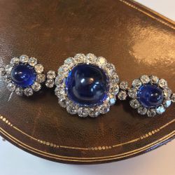 Vintage Halo Cushion Cut Cabochon Blue Sapphire Brooch For Women