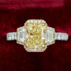 Two Tone Halo Radiant Cut Yellow Sapphire Engagement Ring For Women