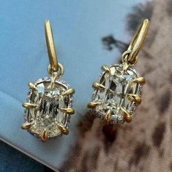 Fancy Two Tone Cushion Cut White Sapphire Hook Earrings For Women