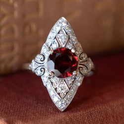 Art Deco Round Cut Garnet Sapphire Cocktail Ring For Women