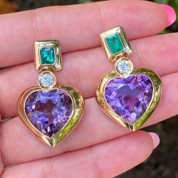 Vintage Golden Heart Cut Amethyst Sapphire Drop Earrings For Women