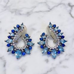 Fancy Pear & Round Cut Aquamarine & Blue Sapphire Drop Earrings For Women