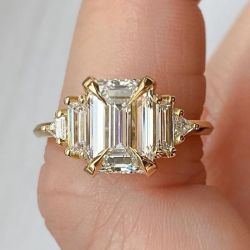 Art Deco Emerald Cut White Sapphire Engagement Ring For Women