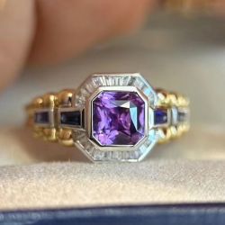 Two Tone Princess Cut Amethyst Sapphire Engagement Ring For Women