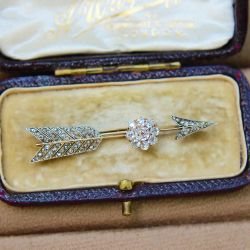 Antique Round Cut White Sapphire Arrow Design Brooch For Women