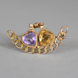 Vintage Heart Cut Amethyst & Yellow Sapphire Brooch For Women