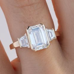 Classic Emerald Cut White Sapphire Three Stone Engagement Ring For Women