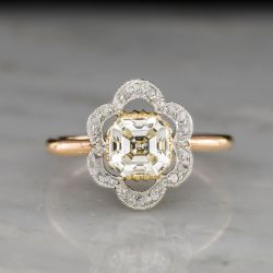 Antique Asscher Cut White Sapphire Floral Halo Engagement Ring For Women