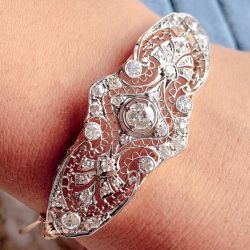 Art Deco Two Tone White Sapphire Round Cut Bangle Bracelet For Women