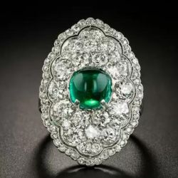 Art Deco Cushion Cut Cabochon Emerald Sapphire Engagement Ring For Women