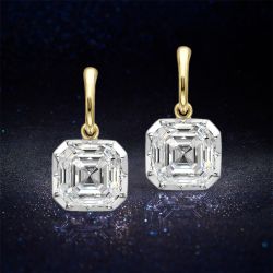 Two Tone Solitaire Asscher Cut White Sapphire Drop Earrings For Women