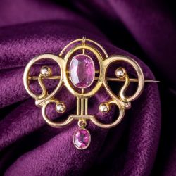 Antique Golden Oval Cut Pink Sapphire Brooch For Women