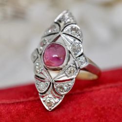 Art Deco Cushion Cut Cabochon Ruby Sapphire Engagement Ring For Women