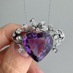 Vintage Heart Cut Amethyst Sapphire Brooch & Pendant Necklace For Women