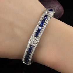 Art Deco Marquise Cut White & Blue Sapphire Tennis Bracelet For Women