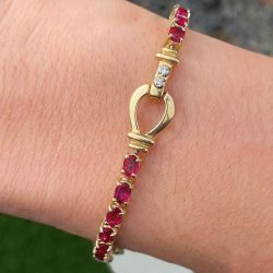 Golden Oval Cut Ruby Sapphire Tennis Bracelet For Women