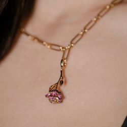 Unique Round Cut Pink Sapphire Rose Charm Pendant Necklace For Women