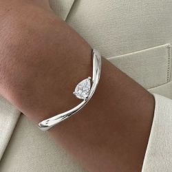 Unique Solitaire Pear Cut White Sapphire Bangle Bracelet For Women