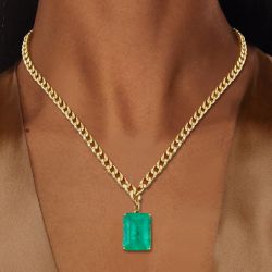 Golden Emerald Cut Emerald Sapphire Solitaire Pendant Necklace For Women