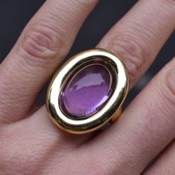 Golden Oval Cut Amethyst Sapphire Solitaire Engagement Ring For Women