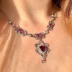 Art Deco Heart & Round Cut Amethyst Sapphire Necklace For Women