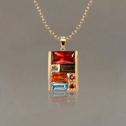 Golden Baguette Cut Garnet & Topaz & Orange & Brown Sapphire Pendant Necklace