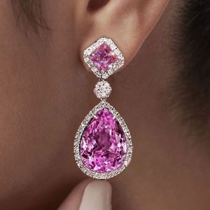 Halo Pink & White Created Sapphire Drop Earrings