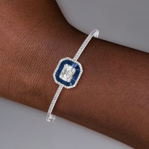 Blue & White Created Sapphire Bangle Bracelet