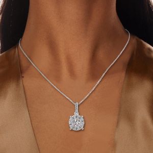 Halo Round Cut White Sapphire Pendant Necklace