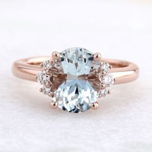 Rose Gold Oval Cut Aquamarine Engagement Ring