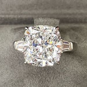 Three Stone Cushion Cut White Sapphire Engagement Ring