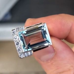 Unique Emerald Cut Aquamarine Engagement Ring Promise Ring