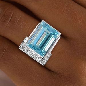 Unique Emerald Cut Aquamarine Engagement Ring Promise Ring