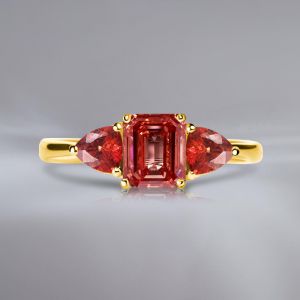 Three Stone Emerald Cut Orange Sapphire Engagement Ring