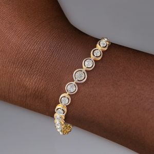 Two Tone Concentric Circle Design Round Cut Tennis Bracelet