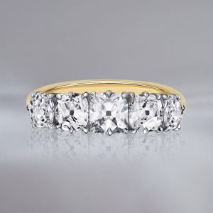 Two Tone Five Stone Cushion Cut White Sapphire Wedding Band