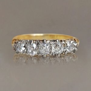 Two Tone Five Stone Cushion Cut White Sapphire Wedding Band