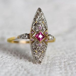 Two Tone Princess Cut Pink & White Sapphire Engagement Ring