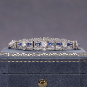 Vintage Milgrain Two Tone Round Cut White Sapphire Bracelet