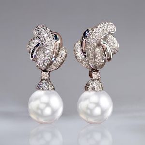 Unique Round Cut White Sapphire & Pearl Drop Earrings