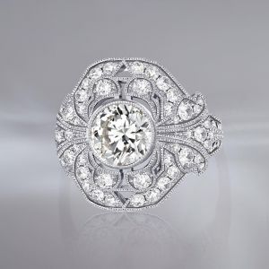 Vintage Milgrain Round Cut White Sapphire Engagement Ring