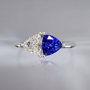 Trilliant Cut Blue & White Sapphire Engagement Ring