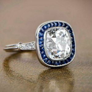 Vintage Cushion Cut White Sapphire Engagement Ring For Women