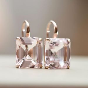 Solitaire Emerald Cut Morgan pink Sapphire Drop Earrings