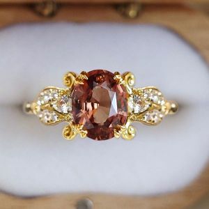 Art Deco Oval Cut Brown Sapphire Engagement Ring