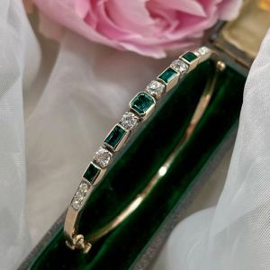 Vintage Emerald & Round Cut Emerald Sapphire Bangle Bracelet