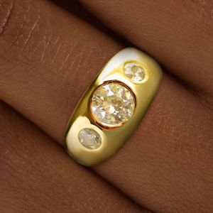 Golden Round Cut White Sapphire Engagement Ring For Women