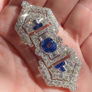 Art Deco Round Cut Blue & White Sapphire Brooch