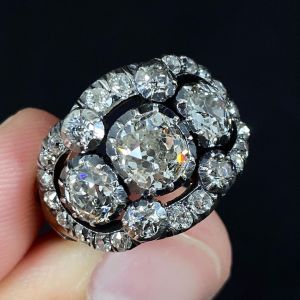 Vintage Halo White Sapphire Cushion Cut Two Tone Engagement Ring